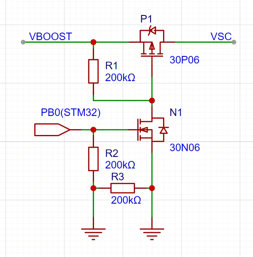 由 STM32 GPIO 控制的双 MOS 开关电路