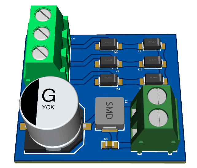 三相整流滤波 PCB 三维图