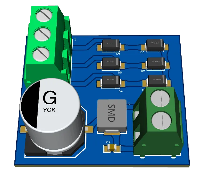 三相整流滤波 PCB 三维图